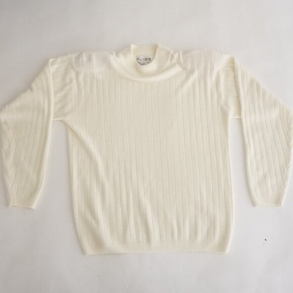 Vintage M.J. Carroll Cream Ribbed Cottagecore Mock Neck Sweater L - Picture 1 of 7